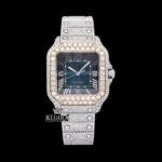 Cartior Rose Gold Bezel Blue Roman Dial Two Tone Moissanite Watch