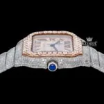 Rose Gold Dial Black Roman Numerals Two Tone Moissanite Watch Crown View