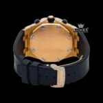 Rose Gold Dial Black Rubber Strap Moissanite Diamond Watch Caseback View