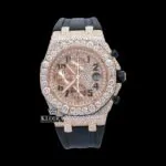 AP Royal Oak Offshore Moissanite Diamond Watch with Rose Gold Dial and Black Rubber Strap
