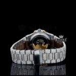 Rose Gold Dial Black Stick Markers Moissanite Diamond Watch Caseback View