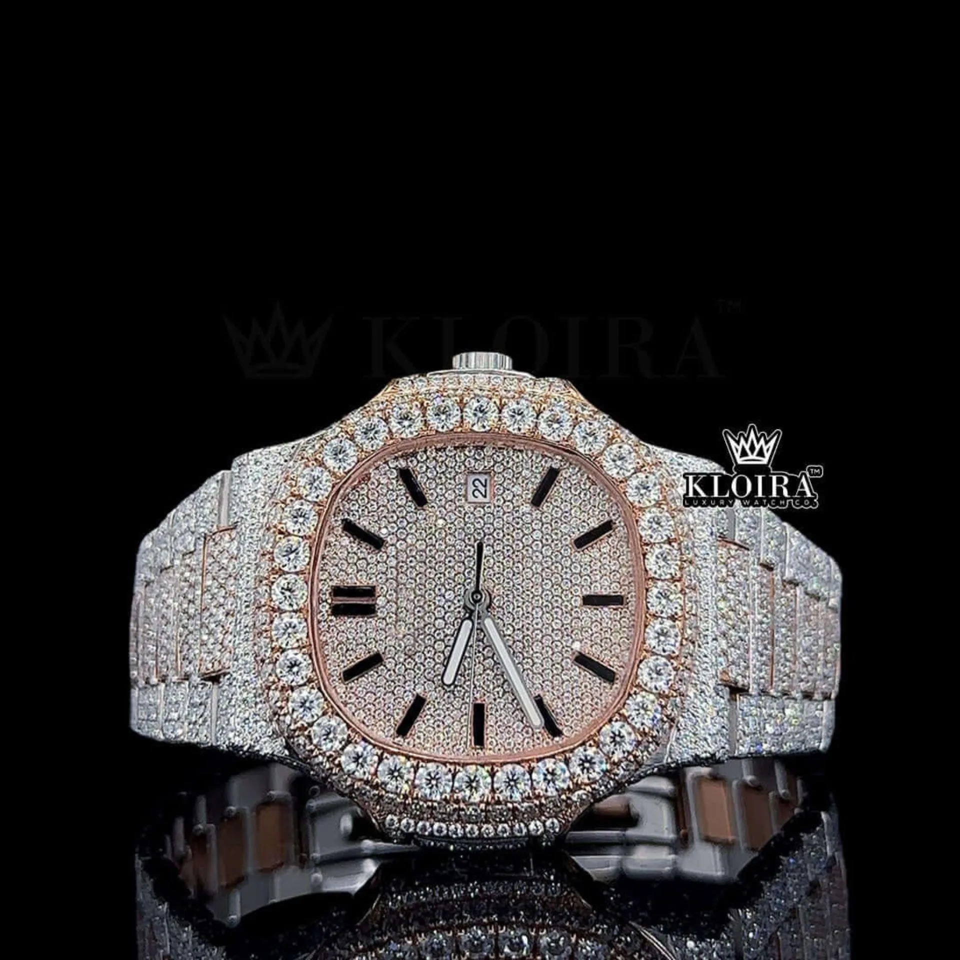 Patik Philippe Moissanite Diamond Watch with Rose Gold Dial and Stick Markers