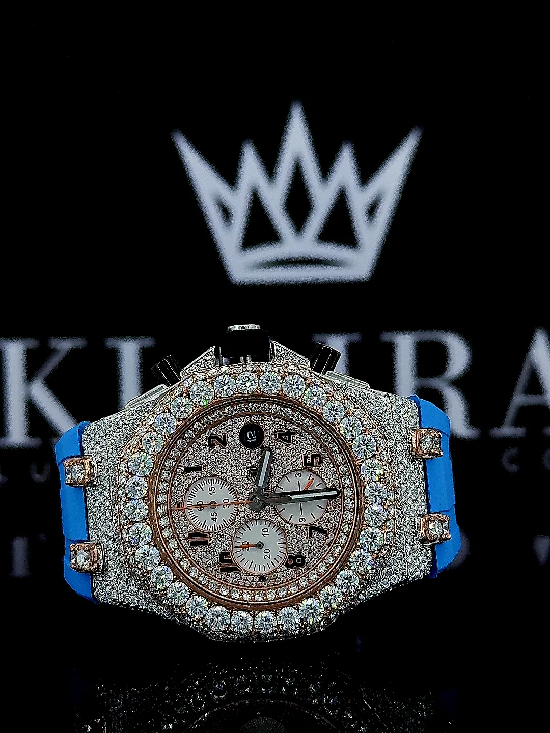 AP Royal Oak Moissanite Chronograph Watch with Blue Rubber Strap
