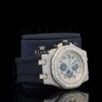 Rose Gold Dial Chronograph Black Rubber Strap Moissanite Watch Right Profile View