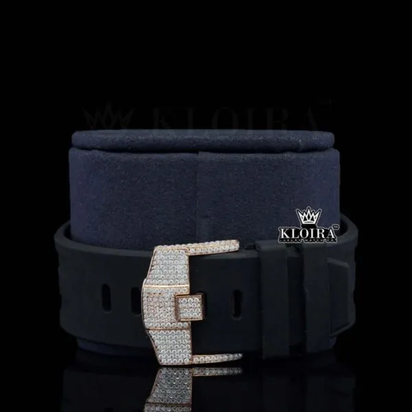 Rose Gold Dial Chronograph Black Rubber Strap Moissanite Watch Strap View