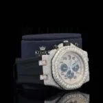 Rose Gold Dial Chronograph Black Standard Numerals Moissanite Watch Right Profile View
