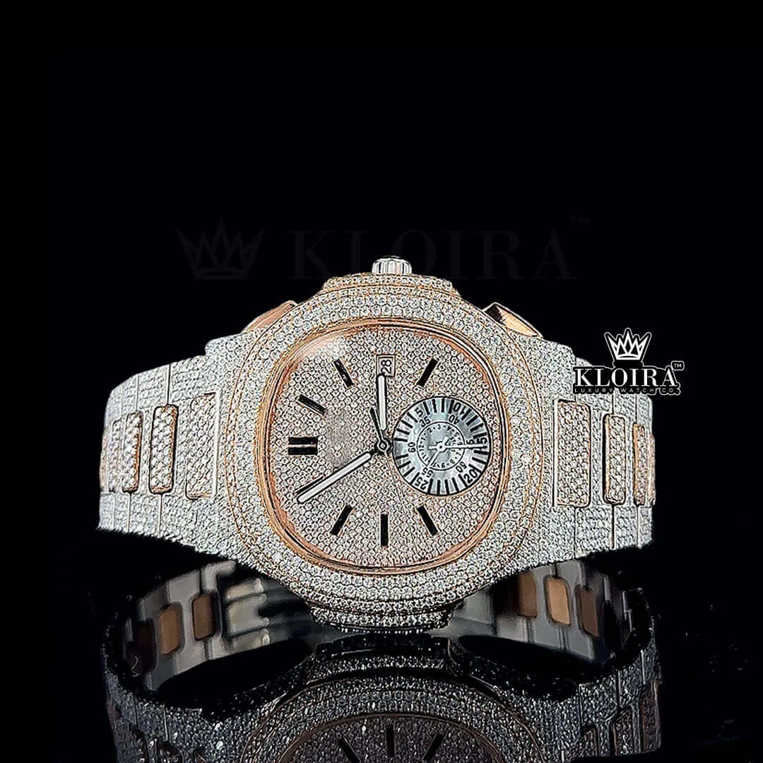 Patik Philippe Chronograph Moissanite Diamond Watch with Rose Gold Dial