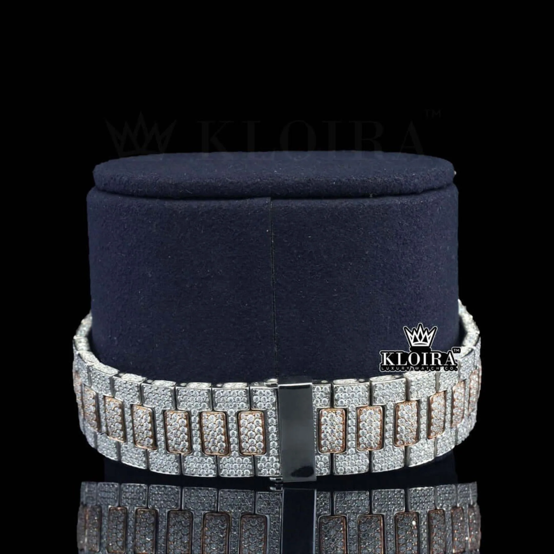 Rose Gold Dial Diamond Markers Two Tone Iced Out Moissanite Watch Bracelet View
