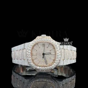 Patik Philippe Two Tone Iced Out Moissanite Watch