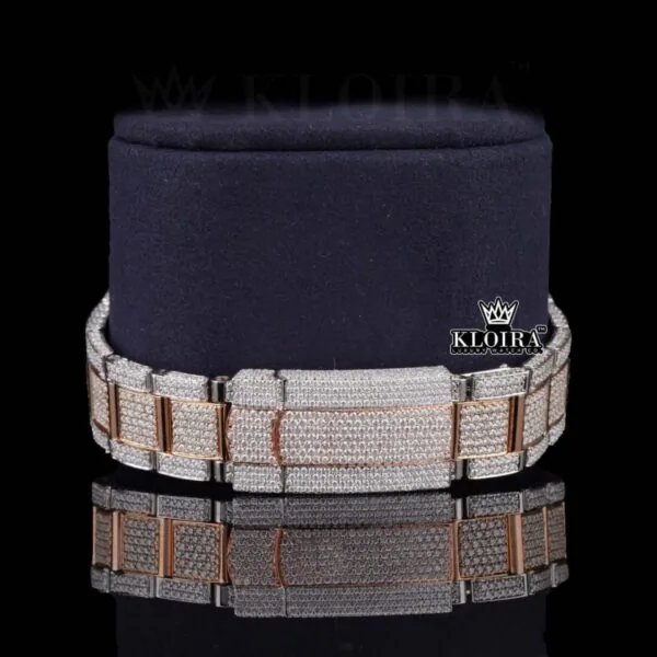 Rose Gold Dial Diamond Stick Markers Two Tone Moissanite Diamond Watch Bracelet View