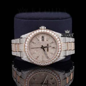 Roles Moissanite Diamond Watch with Rose Gold Dial and Stick Markers