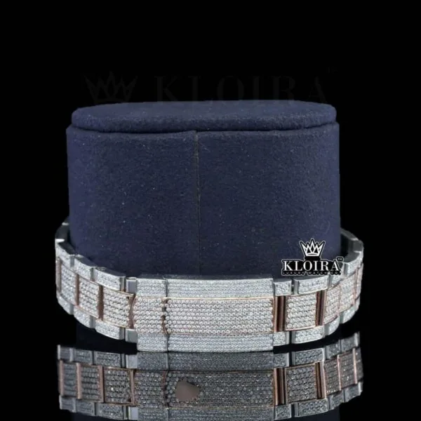 Rose Gold Dial Diamond Stick Markers Two Tone Moissanite Watch Bracelet View