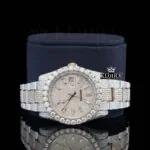 Rose Gold Dial Diamond Stick Markers Two Tone Moissanite Watch Close Up Front View
