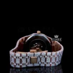 Rose Gold Dial Fully Iced Out Moissanite Diamond Watch Caseback View