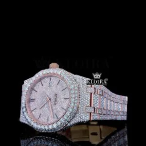 AP Rose Gold Dial Fully Iced Out Moissanite Watch
