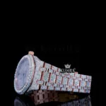 Rose Gold Dial Fully Iced Out Moissanite Diamond Watch Left Profile View