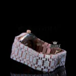 Rose Gold Dial Fully Iced Out Moissanite Diamond Watch Left Side Bracelet View