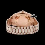 Rose Gold Dial Roman Numerals Fully Iced Out Moissanite Diamond Watch Caseback View