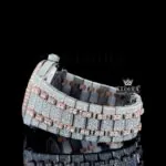 Rose Gold Dial Stick Markers Two Tone Fully Iced Out Moissanite Watch Bracelet View