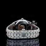 Rose Gold Dial Stick Markers Two Tone Fully Iced Out Moissanite Watch Caseback View