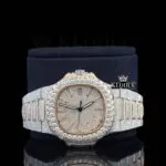Rose Gold Diamond Markers Iced Out Lab Grown Diamond Watch Close Up Dial View