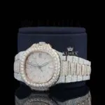 Rose Gold Diamond Markers Iced Out Lab Grown Diamond Watch Left Profile View
