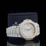 Rose Gold Diamond Markers Iced Out Lab Grown Diamond Watch Right Profile View