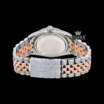 Rose Gold Oyster Roles Inspired Two Tone Moissanite Watch 14K Gold VVS 18 Carat Caseback View