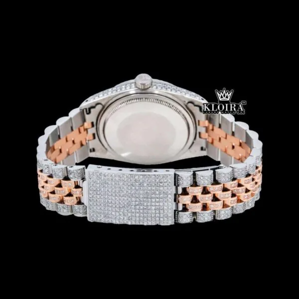 Rose Gold Oyster Roles Inspired Two Tone Moissanite Watch 14K Gold VVS 18 Carat Caseback View