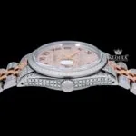 Rose Gold Oyster Roles Inspired Two Tone Moissanite Watch 14K Gold VVS 18 Carat Crown View
