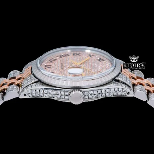 Rose Gold Oyster Roles Inspired Two Tone Moissanite Watch 14K Gold VVS 18 Carat Crown View