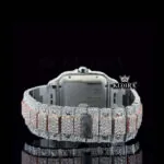 Rose Gold Roman Dial Two Tone Block Link Strap Moissanite Watch Caseback Close Up View