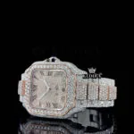 Rose Gold Roman Dial Two Tone Block Link Strap Moissanite Watch Close Up Dial View