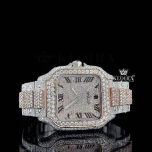 Cartior Rose Gold Roman Dial Two Tone Moissanite Watch