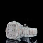 Rose Gold Roman Dial Two Tone Block Link Strap Moissanite Watch Left Profile View