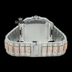 Rose Gold Roman Dial Two Tone Diamond Block Link Strap Moissanite Watch Caseback View