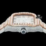 Rose Gold Roman Dial Two Tone Diamond Block Link Strap Moissanite Watch Crown View