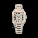 Cartior Rose Gold Roman Dial Moissanite Watch with Two Tone Strap