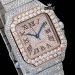 Rose Gold Roman Dial Two Tone Iced Out Lab grown Diamond Watch Close Up Dial View