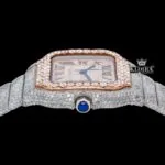 Rose Gold Roman Dial Two Tone Iced Out Lab grown Diamond Watch Crown View