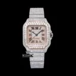 Cartior Rose Gold Roman Dial Iced Out Automatic Watch