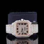 Cartior Rose Gold Roman Numerals Fully Iced Out Moissanite Watch