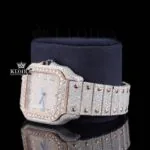 Rose Gold Roman Numerals Fully Iced Out Moissanite Diamond Watch Left Profile View