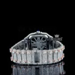 Rose Gold Skeleton Dial Two Tone Diamond Bar Strap Moissanite Watch Caseback View