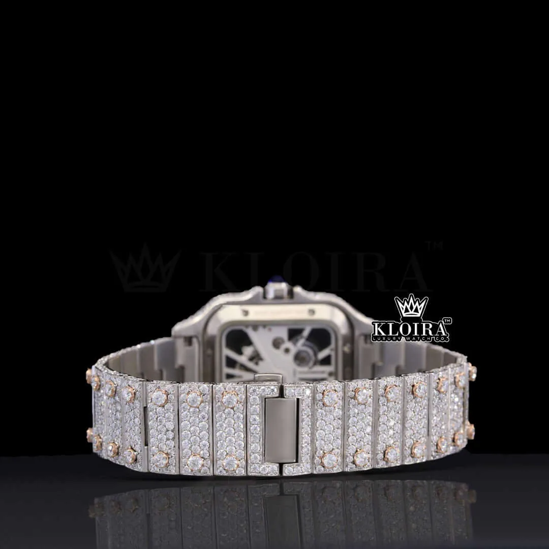 Rose Gold Skeleton Dial Two Tone Moissanite Diamond Watch Caseback View