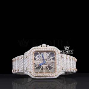 Cartior Rose Gold Skeleton Dial Moissanite Watch