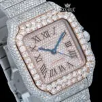 Rose Gold Square Roman Dial Two Tone Moissanite Watch Close Up Dial View