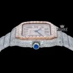 Rose Gold Square Roman Dial Two Tone Moissanite Watch Crown View