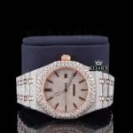 Rose Gold Stick Markers Iced Out AP Moissanite Diamond Watch Close Up Front View