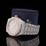 Rose Gold Stick Markers Iced Out AP Moissanite Diamond Watch Left Profile View